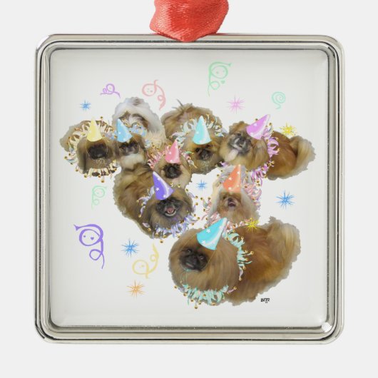 Pekingese Celebration Group Ornament Aus Metall (Vorne)