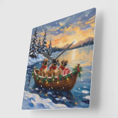 Pekingese Christmas Boat Holiday Quadratische Wanduhr (Winkel)