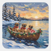 Pekingese Christmas Boat Holiday Quadratischer Aufkleber (Vorderseite)