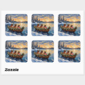 Pekingese Christmas Boat Holiday Quadratischer Aufkleber (Blatt)