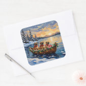 Pekingese Christmas Boat Holiday Quadratischer Aufkleber (Umschlag)