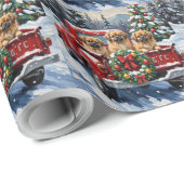 Pekingese Christmas Red Truck Holiday Geschenkpapier (Rolleneckpunkt)