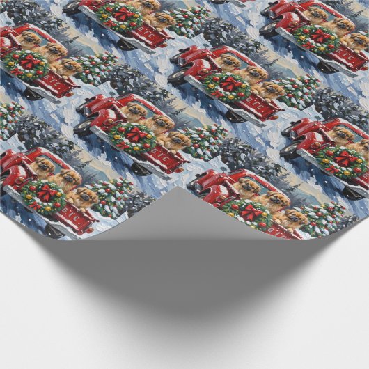 Pekingese Christmas Red Truck Holiday Geschenkpapier (Ecke)