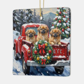 Pekingese Christmas Red Truck Holiday Keramikornament (Links)