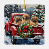 Pekingese Christmas Red Truck Holiday Keramikornament (Rückseite)