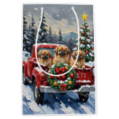 Pekingese Christmas Red Truck Holiday Mittlere Geschenktüte (Vorderseite)