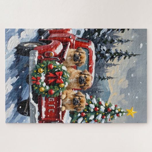 Pekingese Christmas Red Truck Holiday Puzzle (Horizontal)