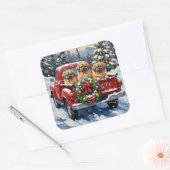 Pekingese Christmas Red Truck Holiday Quadratischer Aufkleber (Umschlag)