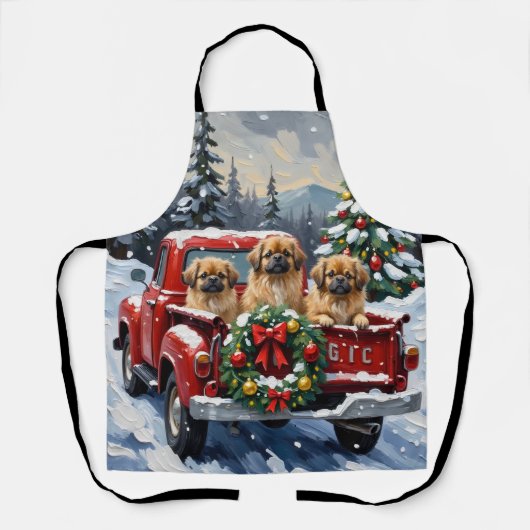 Pekingese Christmas Red Truck Holiday Schürze (Vorderseite)