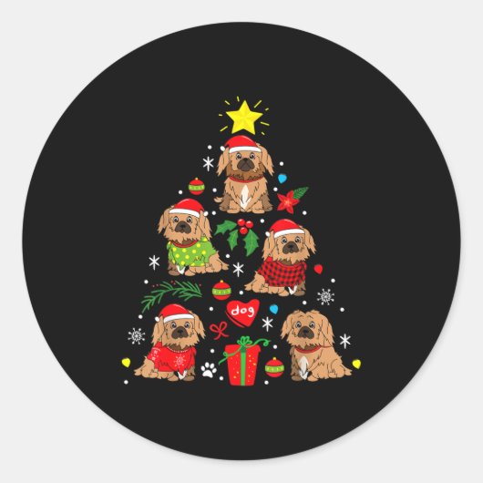 Pekingese Christmas Tree Ornament Funny Dog Gift Runder Aufkleber (Vorderseite)