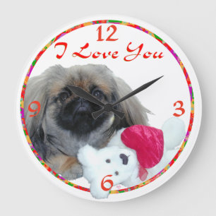Pekingese Clock Große Wanduhr