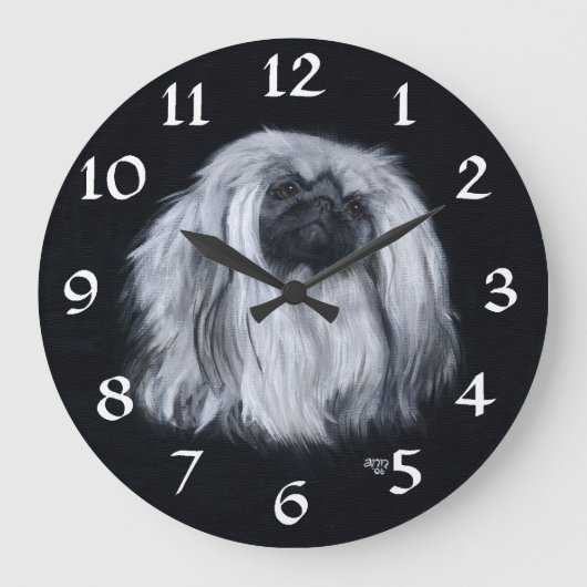 Pekingese Clock Große Wanduhr (Vorderseite)