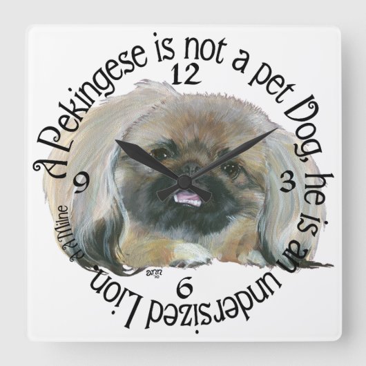 Pekingese Clock Quadratische Wanduhr (Vorderseite)