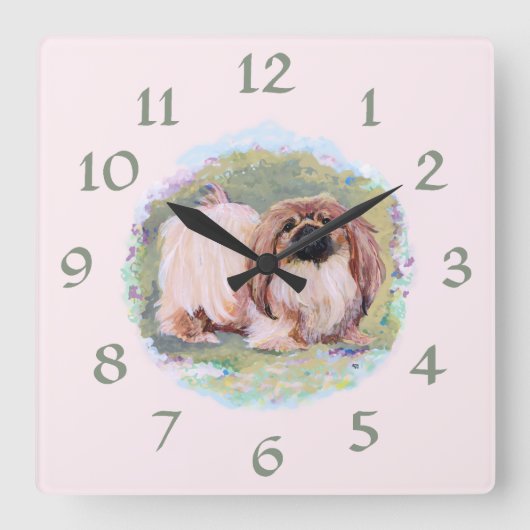 Pekingese Clock Quadratische Wanduhr (Vorderseite)
