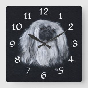 Pekingese Clock Quadratische Wanduhr