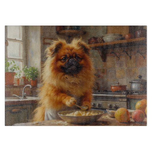 Pekingese Cooking in Kitchen Schneidebrett (Vorderseite)