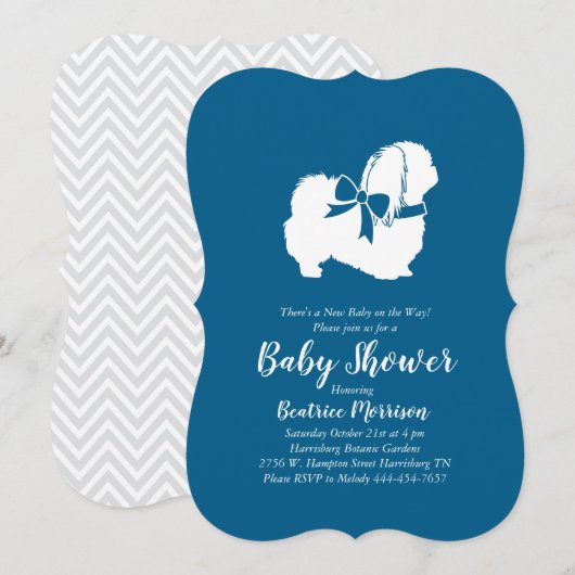 Pekingese Dog Baby Shower Boy Blue Einladung (Vorne/Hinten)