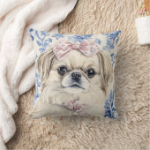Pekingese Dog Blue Toile Kissen (Decke)