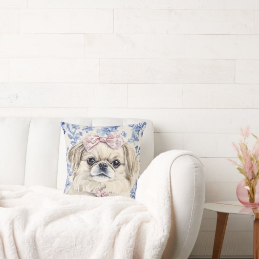 Pekingese Dog Blue Toile Kissen (Liege)