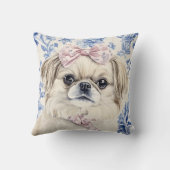 Pekingese Dog Blue Toile Kissen (Rückseite)