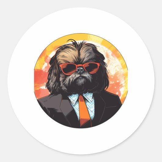 Pekingese Dog Businessman Runder Aufkleber (Vorderseite)