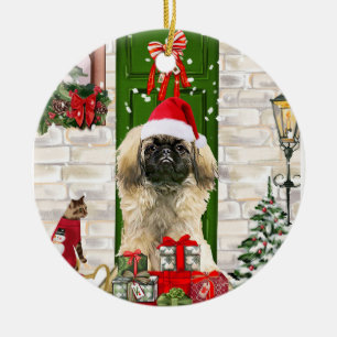 Pekingese Dog Christmas Keramik Ornament