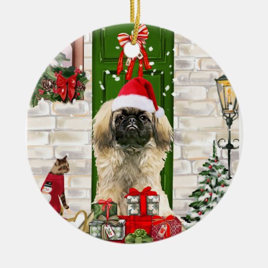 Pekingese Dog Christmas Keramik Ornament (Vorne)
