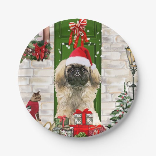 Pekingese Dog Christmas Pappteller (Vorderseite)