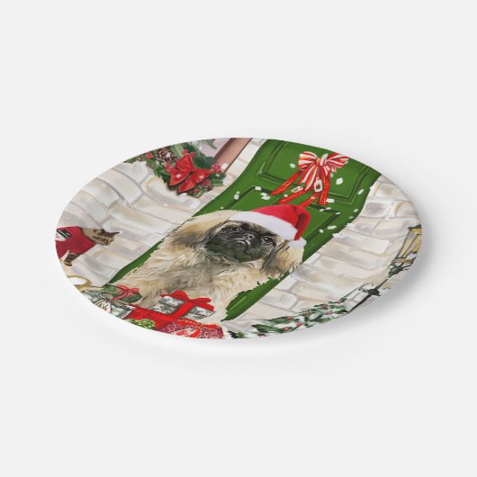 Pekingese Dog Christmas Pappteller (Schrägansicht)