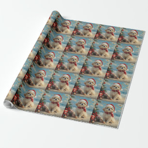 Pekingese Dog Christmas Vintag Beach Geschenkpapier