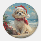 Pekingese Dog Christmas Vintag Beach Magnet (Vorne)