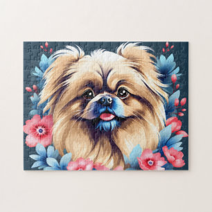 Pekingese Dog Floral Elegant Puzzle