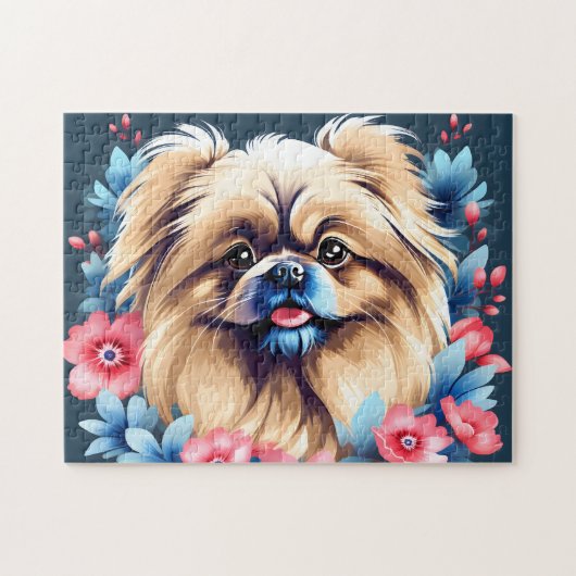 Pekingese Dog Floral Elegant Puzzle (Horizontal)