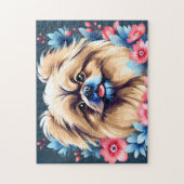 Pekingese Dog Floral Elegant Puzzle (Vertikal)