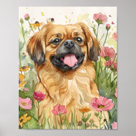 Pekingese Dog Fluffy Watercolor Poster Print