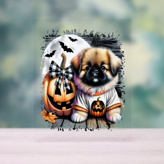 Pekingese Dog Halloween Square Acrylschild (Neutral)
