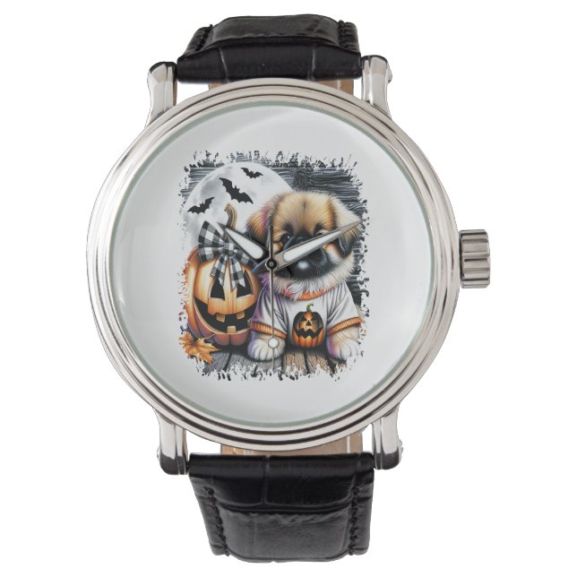 Pekingese Dog Halloween Square Armbanduhr (Vorderseite)