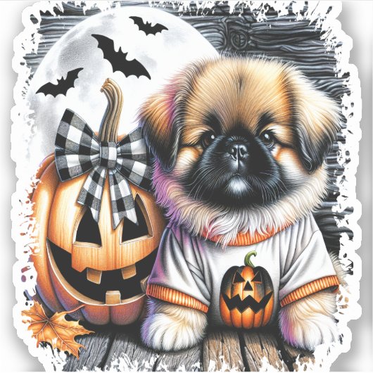 Pekingese Dog Halloween Square Aufkleber (Vorderseite)