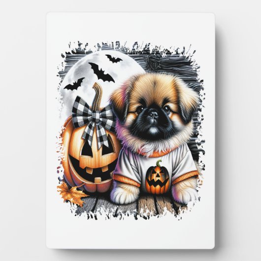 Pekingese Dog Halloween Square Fotoplatte (Vorderseite)