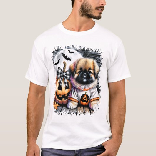 Pekingese Dog Halloween Square T-Shirt (Vorderseite)