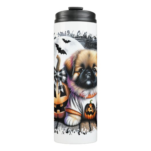 Pekingese Dog Halloween Square Thermosbecher (Vorderseite)