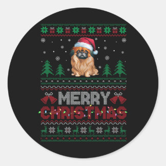 Pekingese Dog Lovers Weihnachtsmannmütze Weihnacht Runder Aufkleber