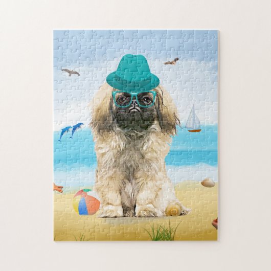 Pekingese Dog on Beach Puzzle (Vertikal)