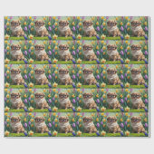 Pekingese Dog Spring Blumen Malerei Geschenkpapier (Flach)