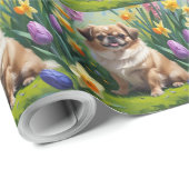 Pekingese Dog Spring Blumen Malerei Geschenkpapier (Rolleneckpunkt)