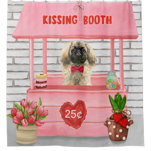 Pekingese Dog Valentine's Day Kissing Booth Duschvorhang (Vorderseite)