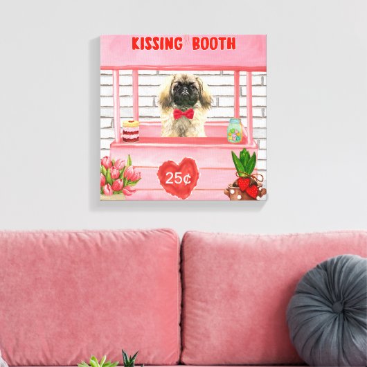 Pekingese Dog Valentine's Day Kissing Booth Leinwanddruck (Insitu (Wohnzimmer))