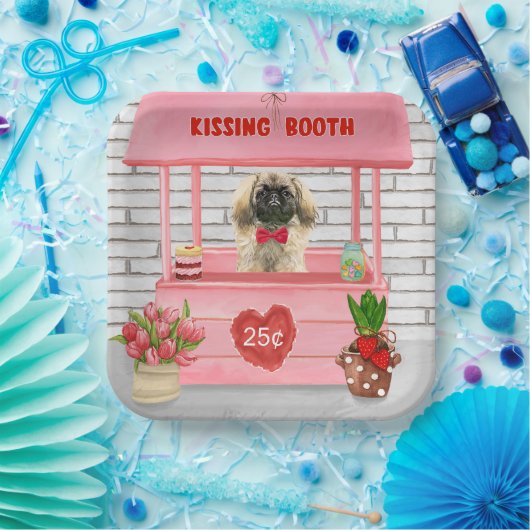 Pekingese Dog Valentine's Day Kissing Booth Pappteller (Party)