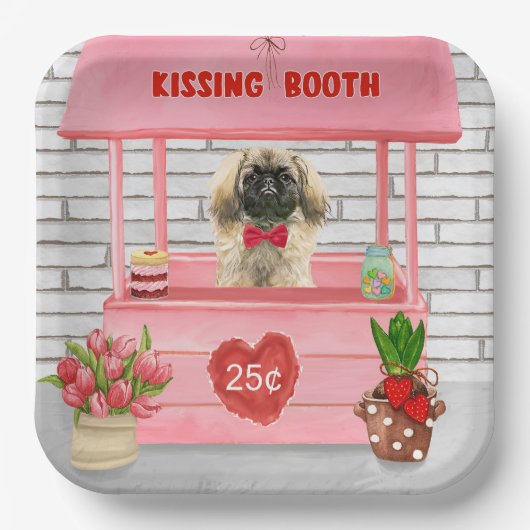 Pekingese Dog Valentine's Day Kissing Booth Pappteller (Vorderseite)