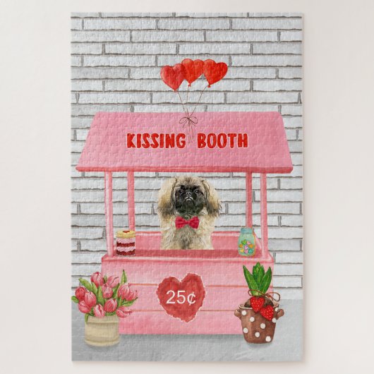 Pekingese Dog Valentine's Day Kissing Booth Puzzle (Vertikal)